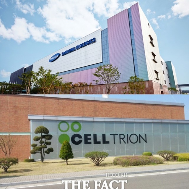 12일 코스피 지수는 삼성바이오로직스(위쪽)과 셀트리온의 주가 급락 영향으로 하락세로 장을 마쳤다. /삼성바이오로직스 제공·더팩트 DB