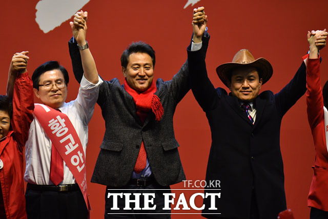 당 대표 경선에 나서는 황교안·오세훈·김진태 후보. /남윤호 기자