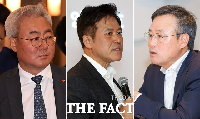김준 SK이노베이션 사장, 박정호 SK텔레콤 사장, 장동현 ㈜SK 사장(왼쪽부터) 등 임기 만료를 앞둔 3명의 SK 주요 경영진이 연말 인사를 통해 연임될지 재계 관심이 쏠리고 있다. /더팩트 DB, SK 제공