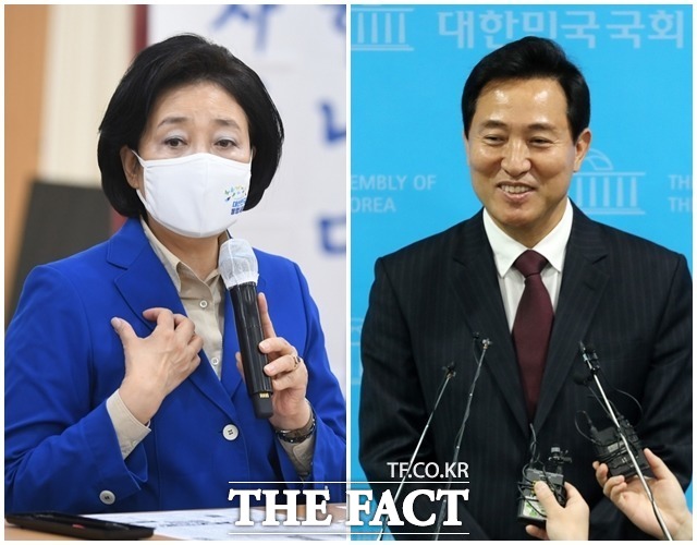 중앙선거관리위원회에 따르면 2일 오전 6시부터 오후 6시까지 전국 21곳 722개 투표소에서 진행된 사전투표 결과 전국 유권자 1216만1624명 가운데 111만2167명이 사전투표를 마쳤다. 전국 투표율은 9.14%로 집계됐다. 사진은 박영선(왼쪽) 더불어민주당 서울시장 후보와 오세훈 국민의힘 서울시장 후보. /이새롬 기자