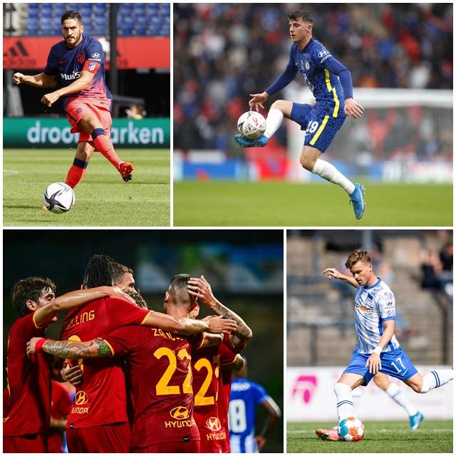 현대차가 2021-2022 유럽축구 리그 시작을 앞두고 파트너십 계약을 맺은 구단의 승리를 기원하는 영상을 13일 공개했다. 현대차 로고가 새겨진 유니폼을 입은 스페인 라리가 '아틀레티코 마드리드' 선수와 영국 프리미어 리그 '첼시FC' 선수, 독일 분데리스리가 '헤르타 BSC' 선수, 이탈리아 세리에 'AS로마' 선수들(왼쪽 위부터 시계방향)의 모습. /현대차 제공