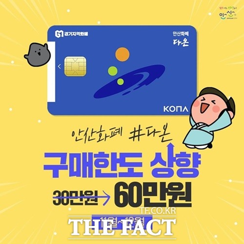 안산시(시장 윤화섭)는 ‘2021 코리아세일페스타(11.1~15)’와 연계해 지역경제 활성화를 위해 올 11~12월 두 달 동안 안산화폐 ‘다온’ 충전 한도액을 기존 월 30만 원에서 60만 원으로 확대한다고 29일 밝혔다.안산시제공