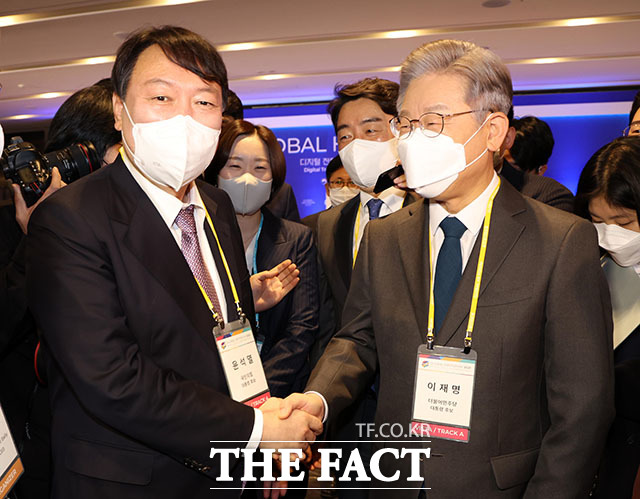 한 여론기관의 차기 대선 후보 지지율 조사 결과 윤석열 국민의힘 대통령 후보는 45.6%, 이재명 더불어민주당 대통령 후보는 32.4%의 지지도를 받고 있다는 결과가 나왔다. /국회사진취재단