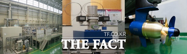 왼쪽부터 한국전기연구원 전기선박 육상시험소, 고출력 전자파 기반 비살상 대인 무력화 시스템의 핵심 장비인 자이로트론, 비접촉 마그네틱 기어 기반 상반회전 프로펠러./KERI 제공