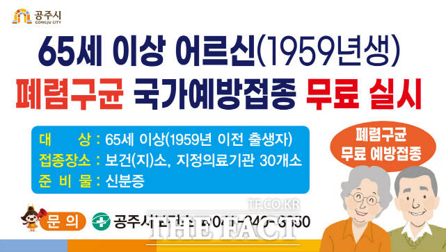 공주시, 65세 이상 폐렴구군 무료 예방접종 홍보 이미지. /공주시