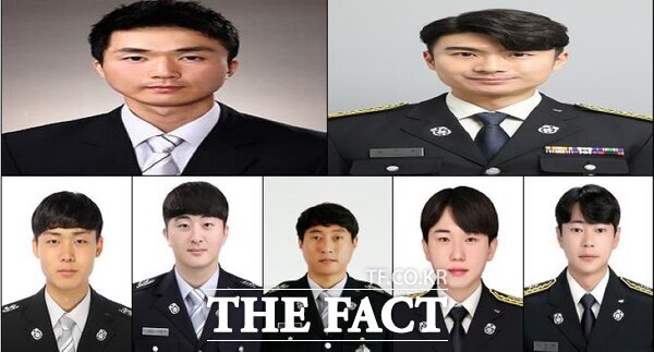 왼족부터 시계방향으로 김혁 소방위, 김주호 소방장, 김두영·김병익·김종호 소방교, 김동연·나상현 소방사. /천안서북소방서