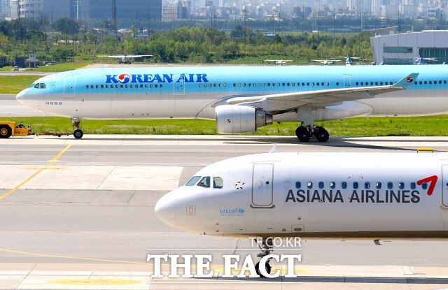 서울 강서구 김포공항 국내선 주기장에 대한항공과 아시아나항공의 여객기가 주기돼 있다. /더팩트 DB