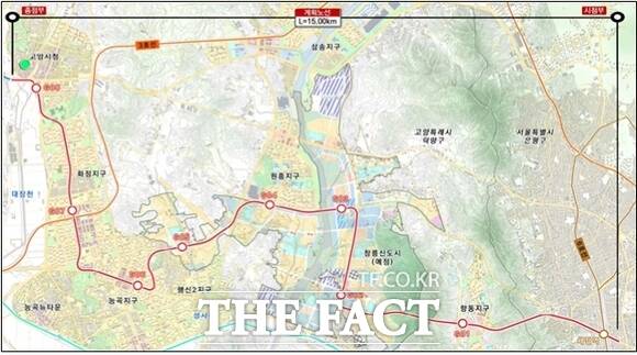 고양은평선 광역철도 기본계획 노선도./고양시