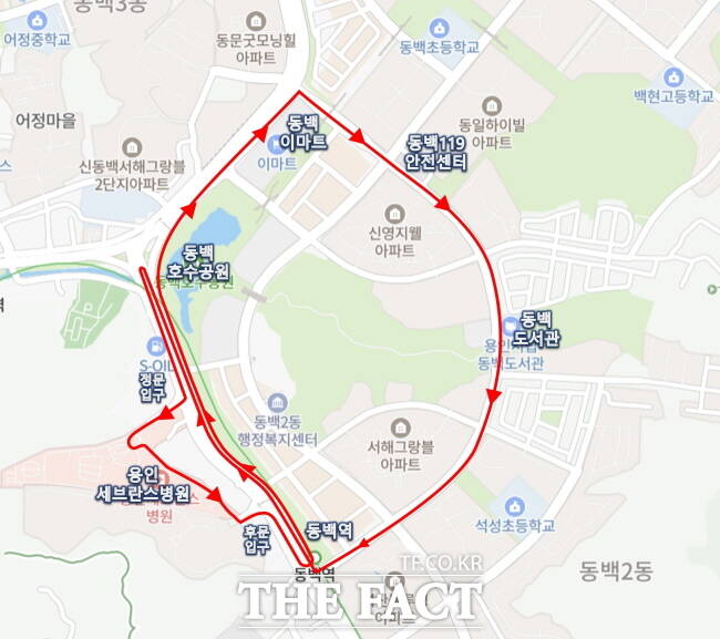 용인시 기흥구 동백지구 자율주행차 시범운행지구 노선도./용인시