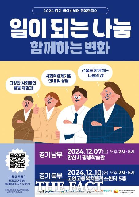 경기도평생교육진흥원은 오는 7~10일 두 차례에 걸쳐 안산과 고양 베이비부머 행복캠퍼스에서 ‘일이 되는 나눔, 함께하는 변화’ 행사를 개최한다고 6일 밝혔다./경기도평생교육진흥원