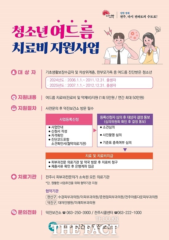 전주시 청소년 여드름 치료비 지원사업 홍보 포스터. /전주시