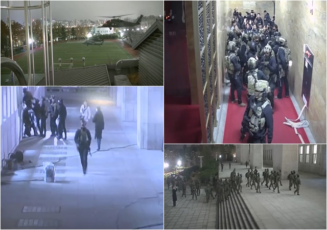 윤석열 대통령이 3일 밤 '비상계엄' 선포를 한 가운데 서울 여의도 국회에 무장한 계엄군이 진입하는 모습. /국회 제공