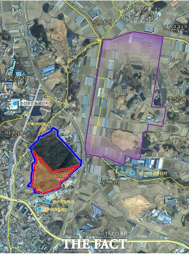 충남도는 논산시 연무읍 동산리 일원에 조성 예정인 ‘국방 미래기술연구센터’ 사업 예정지 11만여㎡(3만 4000여 평)를 토지거래 허가구역으로 지정했다. /충남도