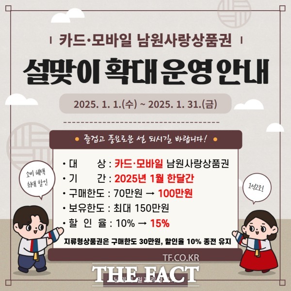 카드·모바일형 남원사랑상품권 설맞이 확대 운영 안내문. /남원시