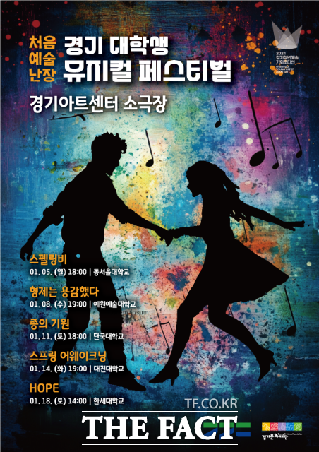 경기문화재단은 내년 1월 5~18일 경기아트센터 소극장에서 ‘2024 처음예술 난장-경기 대학생 뮤지컬 페스티벌 본선’을 개최한다고 27일 밝혔다./경기문화재단