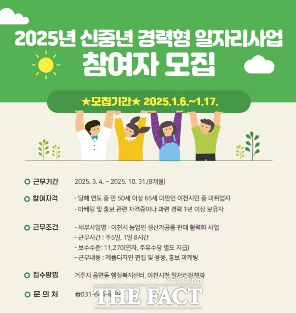 경기 이천시는 내년 1월 6~17일 ‘신중년 경력형 일자리사업’ 참여자를 모집한다고 31일 밝혔다./이천시