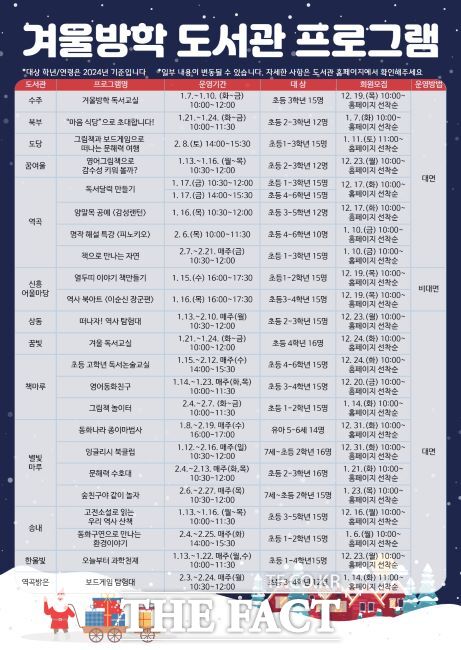 겨울방학 도서관 프로그램 안내문./부천시