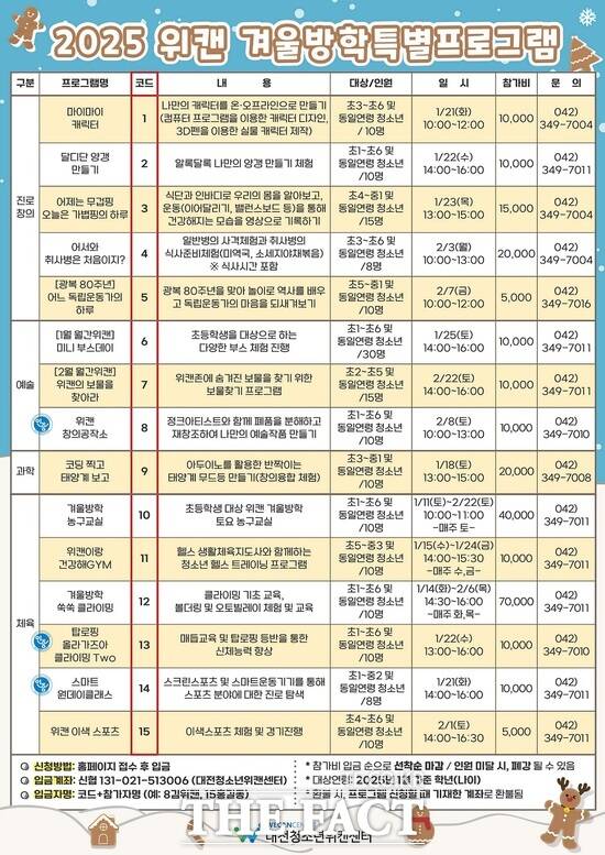 2025 대전청소년위캔센터 1~2월 겨울방학프로그램 일정표 /대전시