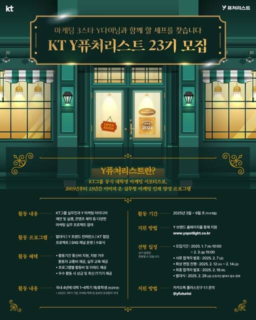 KT가 다음 달 3일까지 대학생 마케팅 서포터즈 그룹 Y퓨처리스트를 모집한다고 13일 밝혔다. /KT