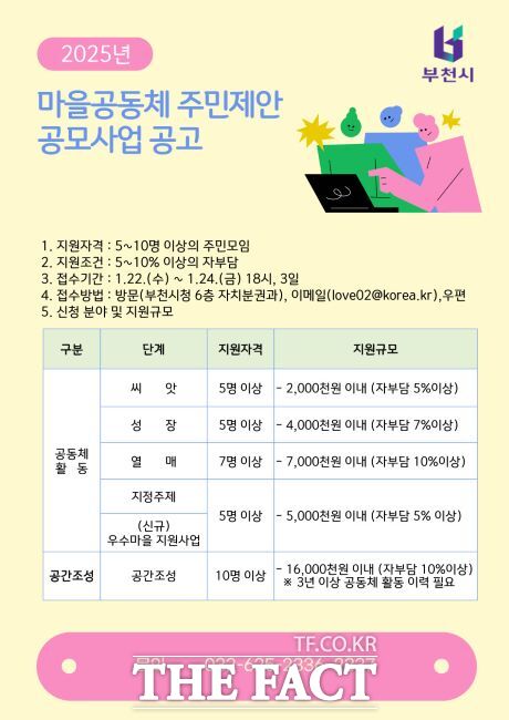 마을공동체 주민제안 공모사업 안내문./부천시