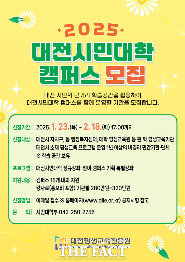 대전평생교육진흥원, 대전시민대학 캠퍼스 15개 모집 홍보 포스터 /대전평생교육진흥원