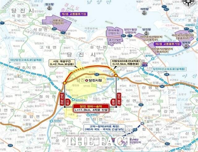 당진시 국도 32호 대체 우회도로 건설사업 노선도 /당진시