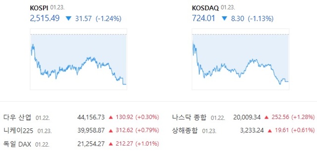 23일 코스닥은 전 거래일 대비 1.13% 감소한 724.01에 장을 마감했다. /네이버 증권 캡처