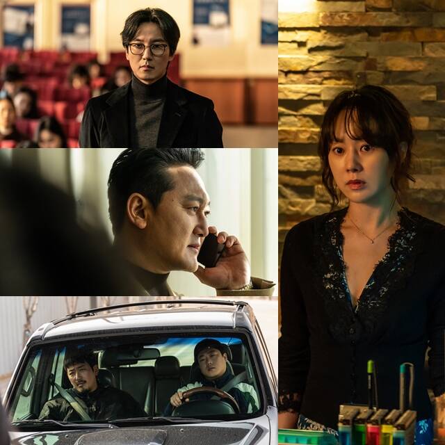 김남길(왼쪽 위)은 자신의 베스트셀러 소설과 똑같은 살인 사건이 벌어지자 자신과 소설을 지키기 위해 문영을 쫓는 소설가 호령으로 분해 하정우와 또 다른 에너지를 발산한다. /(주)바른손이앤에이