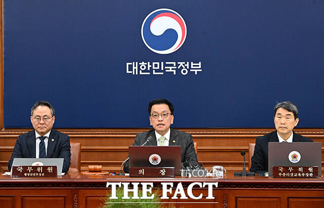 최상목 대통령 권한대행 부총리 겸 기획재정부 장관(가운데)이 4일 오전 서울 종로구 정부서울청사에서 열린 제5회 국무회의를 주재하고 있다. /기획재정부