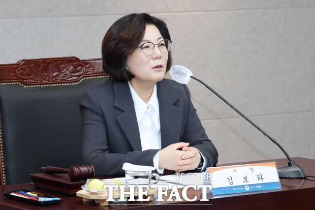 김보라 안성시장이 제12대 안성시보육정책위원회 위원 위촉식 및 2025년 제1차 정기회의에서 발언하고 있다./안성시