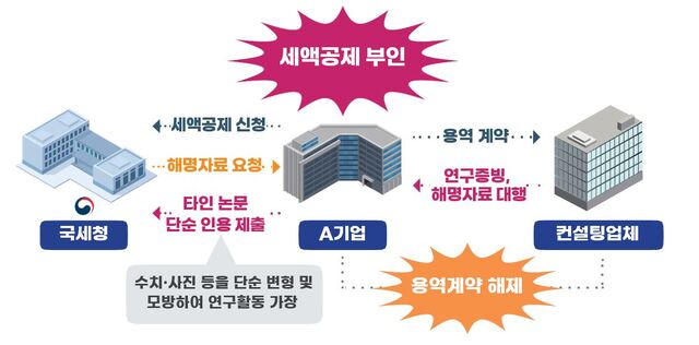 국세청은 지난해 R&D는 하지 않고 허위 연구소를 설립해 부당공제를 받은 기업 864개를 적발하고 270억원을 추징했다고 20일 밝혔다. 타인 논문 등을 도용한 자료 제출하여 연구개발 활동 가장 사례. /국세청
