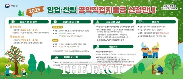 보성군은 3월 1일부터 4월 30일까지 2025년 임업·산림 공익 직접 지불금 신청 접수를 실시한다. 사진은 2025년 임업·산림 직불금 신청 안내문 /보성군