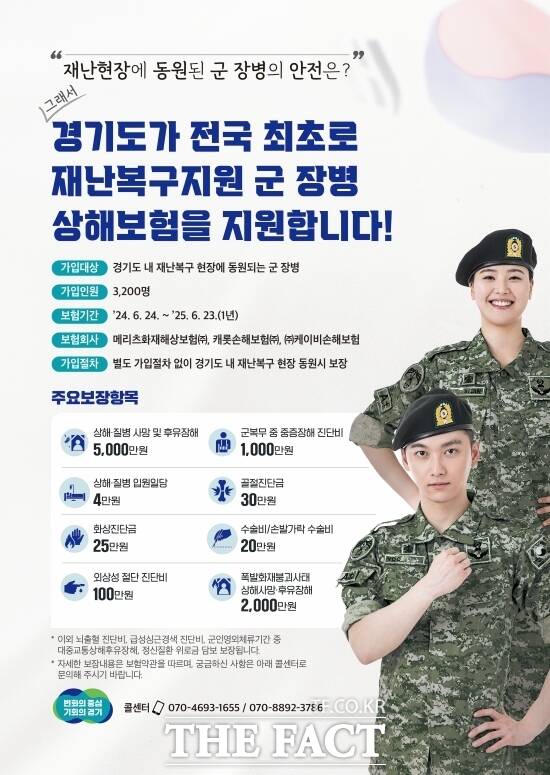 경기도가 전국 최초로 추진한 재난복구지원 군 장병 상해보험 가입 지원 사업 안내 포스터 /경기도