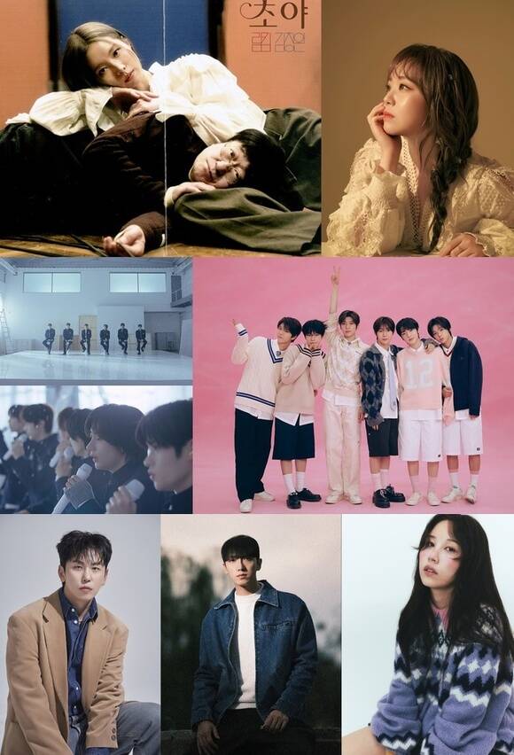 지난해부터 부쩍 많아진 리메이크 곡이 올해 시작부터 쏟아지고 있다. 림킴, 이예준, NCT WISH, 권진아, 황인욱, 이원석, 라이즈(왼쪽 위부터 시계 방향)가 각각 김창완의 초야, 이기찬의 미인, 슈퍼주니어의 Miracle, 김건모의 핑계, 버즈의 어쩌면..., 일기예보의 인형의 꿈, 동방신기의 HUG를 리메이크해 공개했다. /뉴엔트리, HNS HQ, SM엔터, 꿈의엔진, 프로젝트데자뷰, 권진아