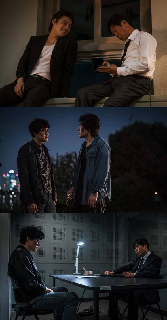 영화 야당에서 강하늘이 마약판을 설계하는 브로커 야당 이강수 역을, 유해진이 야망에 가득 찬 검사 구관희 역을, 박해준이 마약 범죄 소탕에 모든 것을 건 형사 오상재 역을 맡아 열연한다. /플러스엠 엔터테인먼트