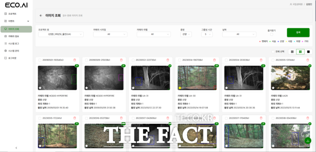 국립생태원과 인공지능 전문기업 스피어에이엑스가 협업해 개발한 야생동물 자동 종동정 에코에이아이 시스템 화면. /국립생태원
