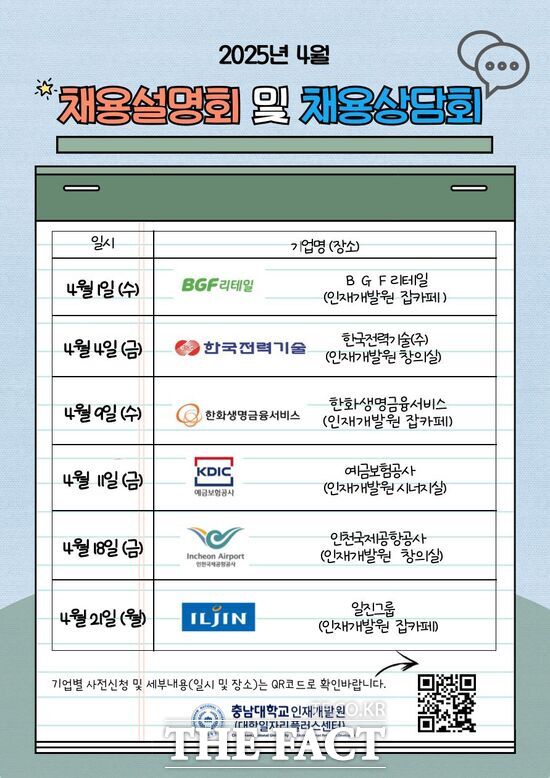 충남대학교 4월 채용 설명회 및 상담회 개최 포스터 /충남대학교