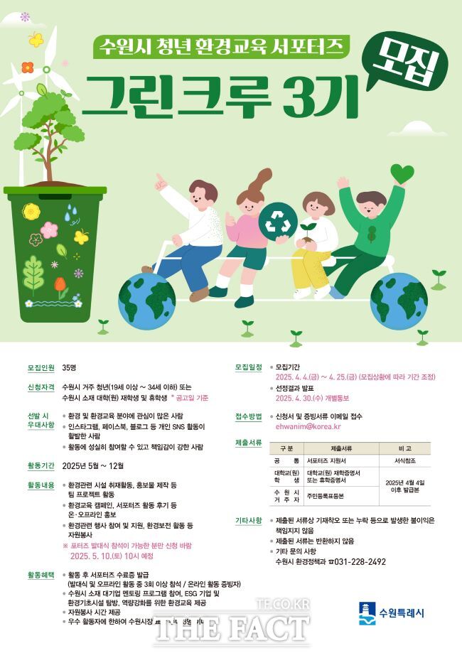 청년 환경교육 서포터즈 '그린크루 3기' 홍보물 /수원시