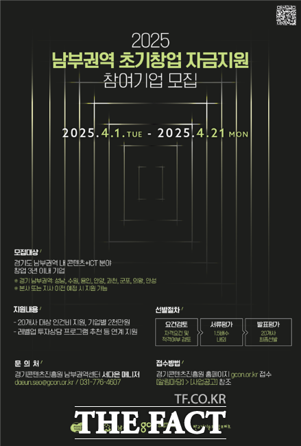 ‘남부권역 초기창업 자금지원’ 안내포스터./경콘진