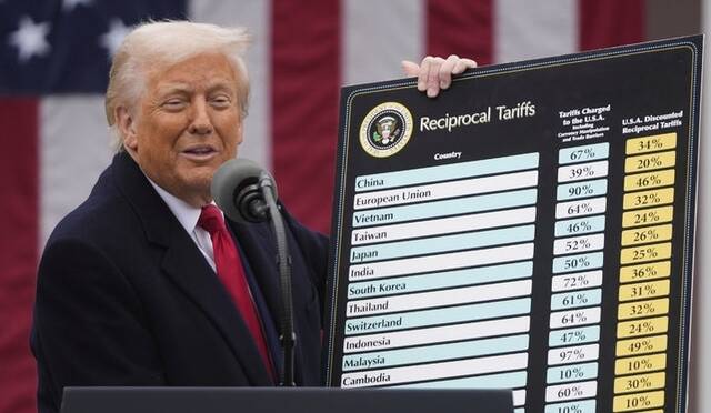 도널드 트럼프 미국 대통령은 7일(현지시간) 소셜미디어 트루스소셜에 올린 글을 통해 중국이 8일까지 34%의 보복 관세를 철회하지 않으면 미국은 9일부터 중국산 제품에 50%의 추가 관세를 부과할 것이라고 밝혔다./워싱턴=AP·뉴시스