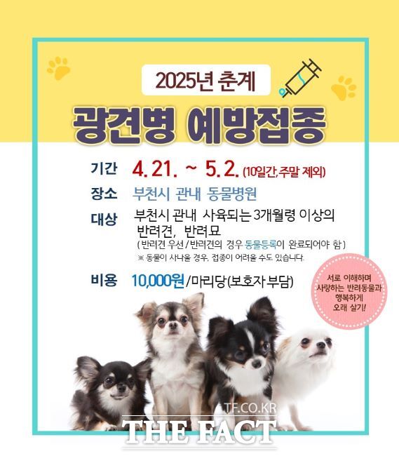 2025년 춘계 광견병 예방접종 안내문 /부천시