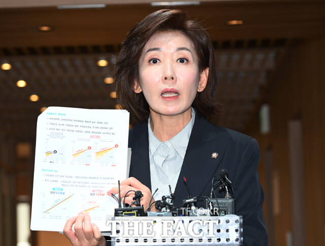 한덕수 대통령 권한대행 국무총리가 도널드 트럼프 미국 대통령의 직접 통상협상 가능성을 언급한 것을 두고 나경원 국민의힘 의원이 바람직하지 않다는 입장을 밝혔다. 나 의원이 16일 서울시청에서 오세훈 서울시장을 예방한 뒤 백브리핑을 하고 있다. /이새롬 기자