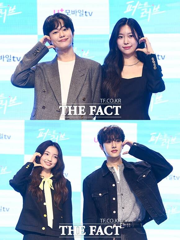 배우 한세진(왼쪽)과 성지연, 봉재현 이채은(왼쪽 위부터 시계방향)이 퍼스트 러브 관전 포인트를 전했다. /서예원 기자