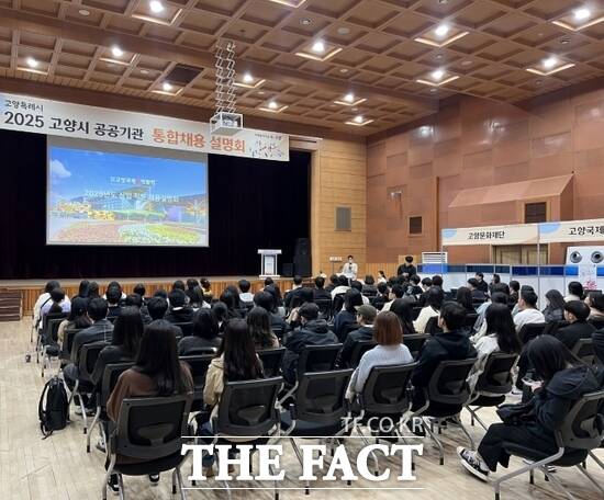 경기 고양시가 지난 15일 개최한 ‘공공기관 통합채용 설명회에 참가한 구직자들이 기관 설명을 듣고 있다./고양시