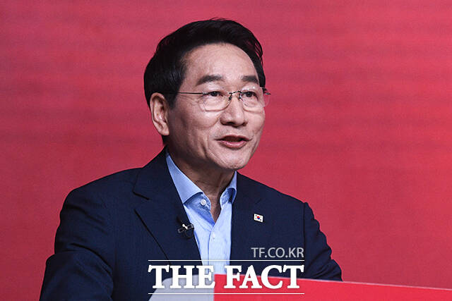 유정복 국민의힘 대선 경선 후보가 인사말을 하고 있다.