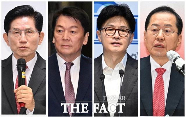 국민의힘 선거관리위원회는 22일 김문수(왼쪽부터)·안철수·한동훈·홍준표 후보(가나다순)가 2차 경선에 진출했다고 밝혔다. /배정한·박헌우 기자