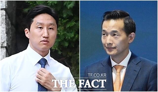 정기선 HD현대 수석부회장(왼쪽)의 HD현대중공업과 김동관 한화 부회장의 한화오션 중 어느 기업이 KDDX 상세설계 및 선도함 건조 사업자로 선정될지 관심이 쏠린다. /더팩트 DB