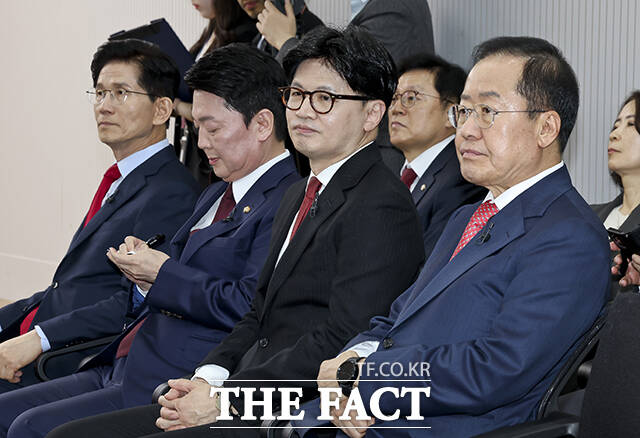 국민의힘 대선 경선 후보들은 공통적으로 민간 중심의 공급 확대와 규제 완화를 핵심 기조로 내세웠으나 세부적 방향에는 차이가 있다. 사진은 김문수(왼쪽부터), 안철수, 한동훈, 홍준표 후보. /국회사진취재단