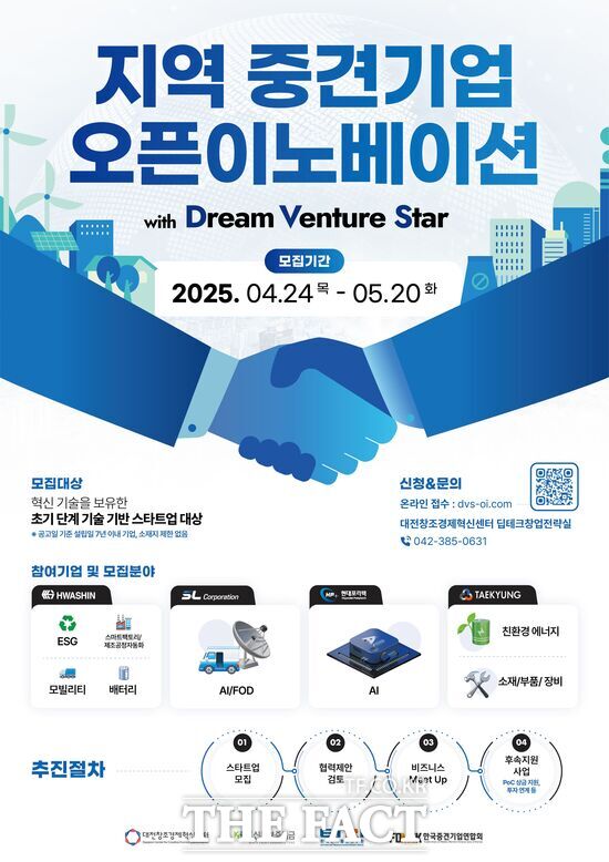 대전창조경제혁신센터가 지역 중견기업 오픈이노베이션 ‘with 드림벤처스타 프로그램’을 통해 전국 지역의 중견기업과 스타트업 간의 공동 협력 발굴과 사업화 지원에 나선다. 사진은 행사 포스터./대전창조경제혁신센터