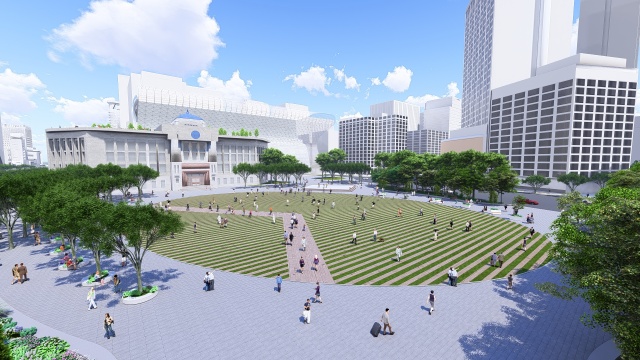 서울시는 2004년 5월 개장한 서울광장을 숲과 정원의 개념을 더해 문화·예술·여가·자연을 동시에 즐길 수 있는 새로운 녹색공간으로 탈 바꿈시켜 오는 28일 시민들에게 공개한다. 서울광장 조감도. /서울시